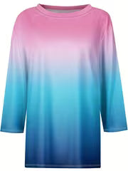 Women's Gradient Color Casual 3/4 Sleeve T-Shirt - Loose Fit, Round Neck, Machine Washable, Soft & Stylish for — view 3