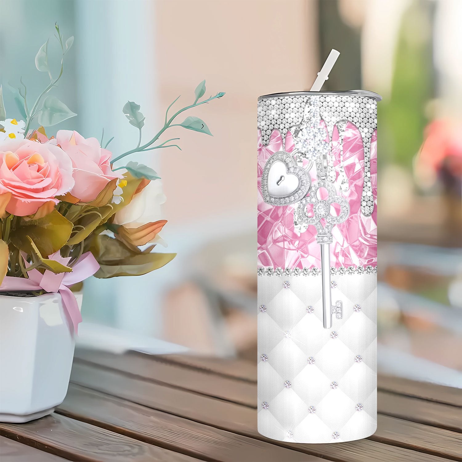 1pc 20oz 3D Diamond Pattern Tumbler, Creative Fashion Insulated Cup, Gift for Mom, Lover, Couple, Sisters, Friends, with Lid & Straw, Portable Stainless Steel Vacuum Cup, Suitable for Home, Travel, Outdoor, Summer & Winter Use