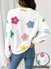 Women'S Loose Round Neck Full Print Sweatshirt, Floral Print Long Sleeve Pullover, Oversized Drop Shoulder — view 6