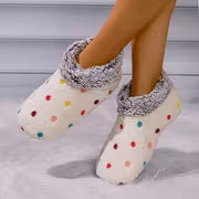 Women'S Comfortable Indoor Short Boots - Black Soft Sole with Colorful Polka Dot Pattern, Warm Fleece Lining — view 3