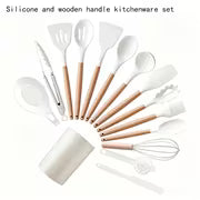 15pcs Silicone Utensil Set - Non-Stick Cooking Utensils with Wooden Handle & Storage Bucket - Apartment & Dorm — view 8