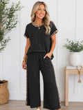 The Private Wing | Charcoal Leopard-Trim Ribbed Lounge Set — view 1 of 3