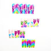 [24pcs Press-On Nails] 24pcs Nail Art Set, Gradient Rainbow Ink Splatter Glitter Heart LOVE Graffiti Street — view 2