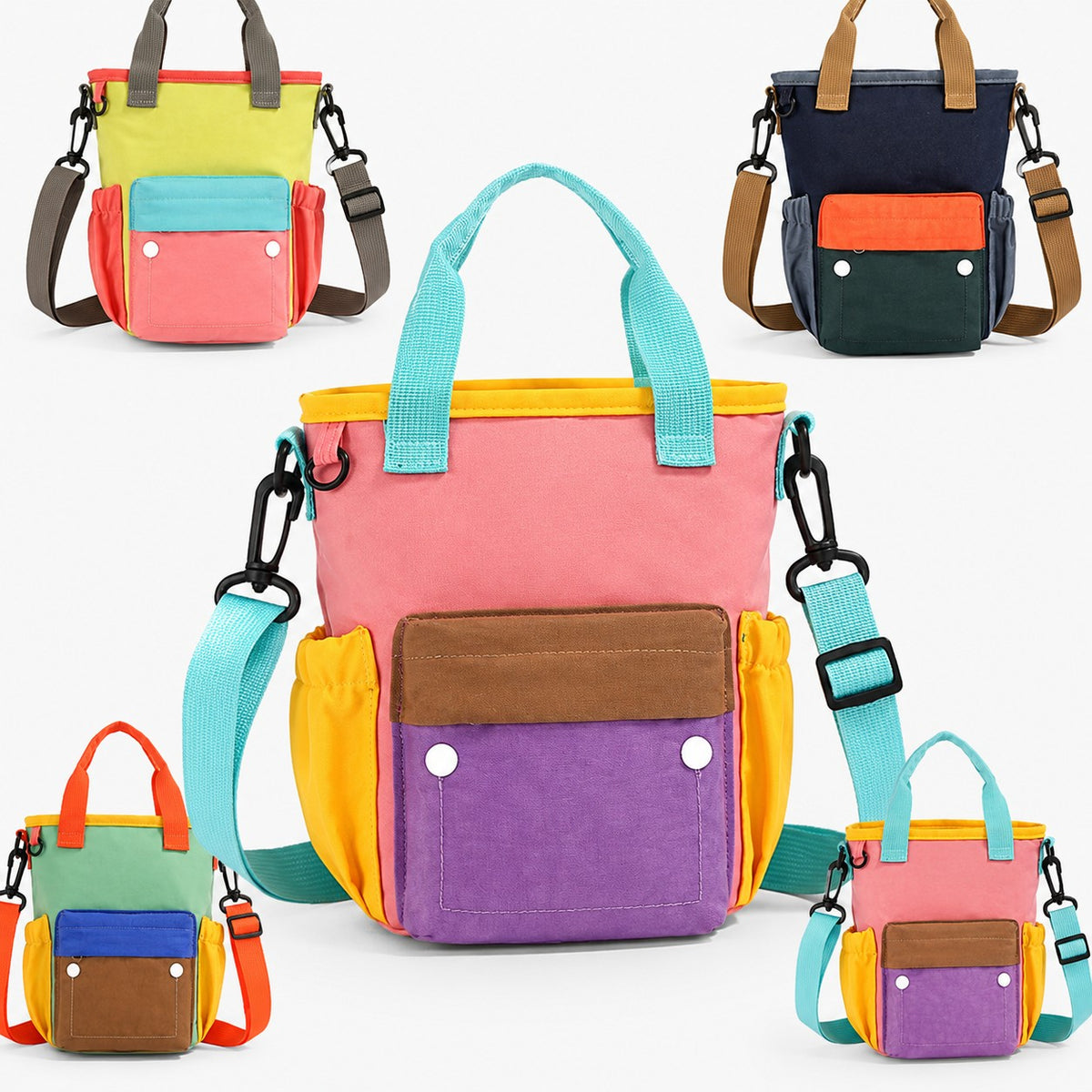 Cute Color Block Mini Tote Crossbody Bag for Women, Lightweight Small Shoulder Purse with Adjustable Strap, Multiple Pockets, Large Capacity Everyday Handbag for Travel, Shopping, Campus & Daily Use