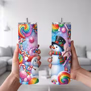 1pc 20Oz Winter Snowman And Colorful Candy Pattern Stainless Steel Insulated Tumbler Coffee Office Travel Mug — view 2