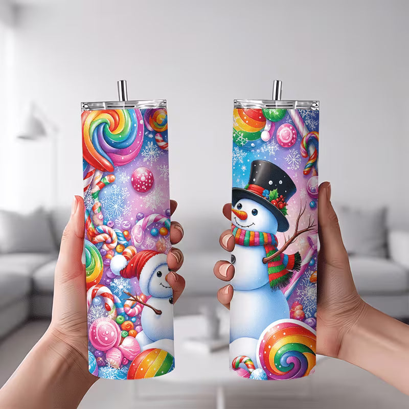 1pc 20Oz Winter Snowman And Colorful Candy Pattern Stainless Steel Insulated Tumbler Coffee Office Travel Mug — view 8