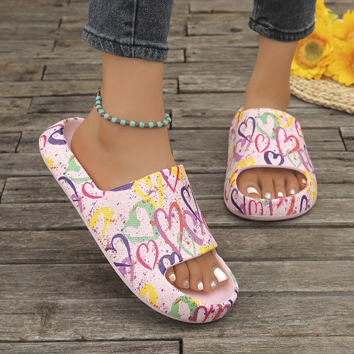 Women's EVA Heart Pattern Slip-Slippers - Thick Sole Non-Slip Outdoor Shoes