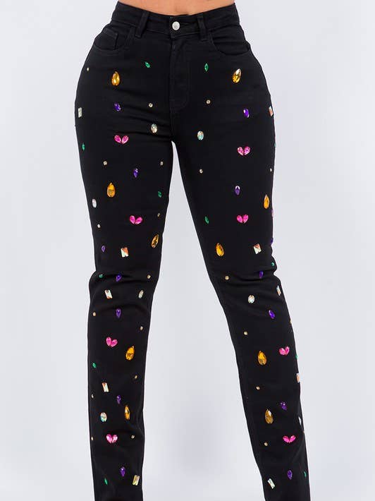 Jeans with Diamond Details in the Front