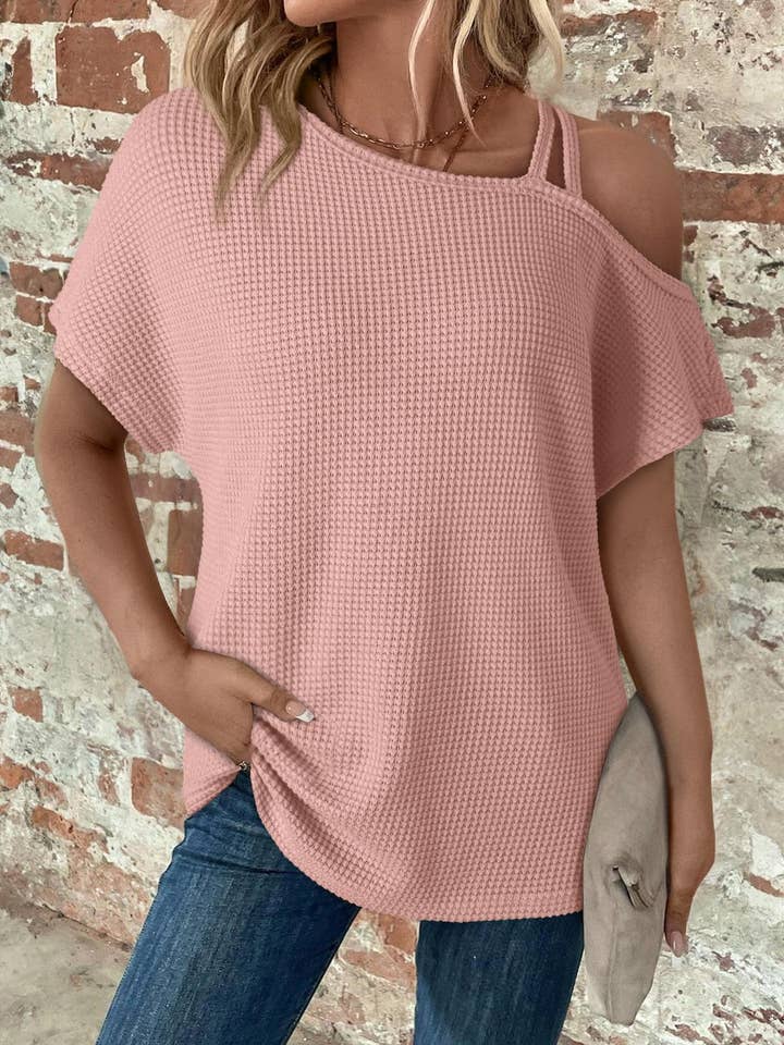 Short Sleeved Off-The-Shoulder Knit T-Shirt