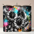 20oz Sunflower Ink Splash Print Tumbler with Lid And Straw, Fits Hot And Cold Drinks for All Seasons, Ideal for Coffee, Sports, Car Use, Great Gift for Any Occasion