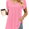Women's Fashion Pleated Front Round Neck Petal Sleeve