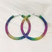 2pcs Fashion Colorful Gradient Effect Sparkling Hoop Earrings, Exquisite Elegance, Perfect Additions for — view 4