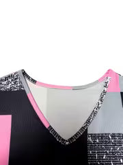 Vibrant Color Block Plaid Crew Neck T-Shirt - Soft Dacron And Spandex Blend, Micro Elasticity, Machine Washable — view 4