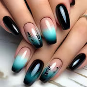 96pcs (4Pack)Blue Gradient Glitter Almond Shaped Medium Length Pressure Film Nail Kit, with a Glossy And — view 9