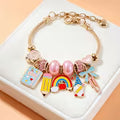 School-Themed Bracelet, Open-End Design with Notebook, Pencil, Rainbow Pen, and Bowknot Pendant, Adjustable — view 1