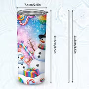 1pc 20Oz Winter Snowman And Colorful Candy Pattern Stainless Steel Insulated Tumbler Coffee Office Travel Mug — view 3