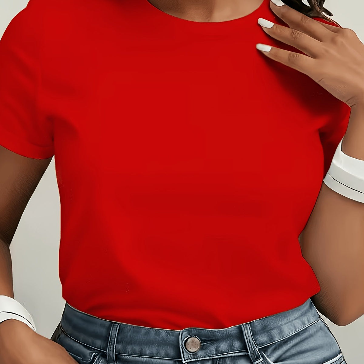 Women'S Soft Elastic Casual Sports Solid Color T-Shirt
