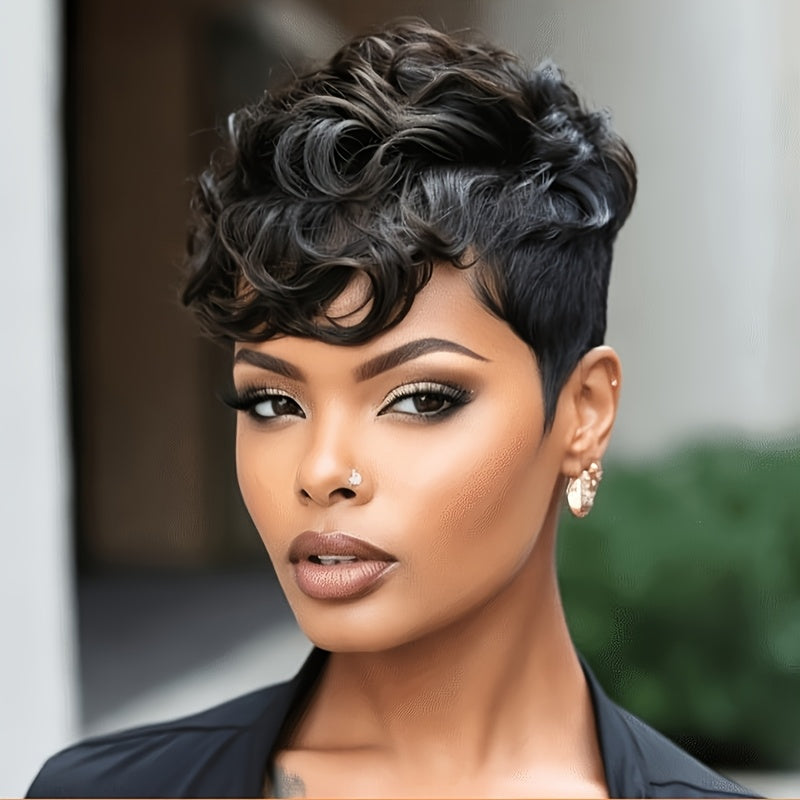 Real Human Hair Wig Suitable for Women & - Short Curly