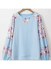 Boho Retro Cream Raglan Lantern Bubble Puff Sleeve Floral Sweater Shirt — view 8