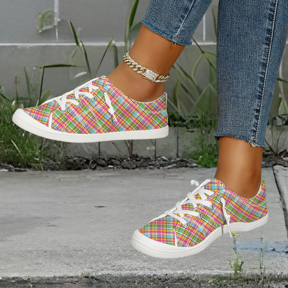 Women's Sports Casual Shoes, Colorful Plaid Lace-up Shoes, Non-slip Wear-resistant Casual Board Shoes, Breathable Lightweight Slip-on Plus Size Women's Shoes, Women Shoes, Sneakers