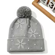 2pcs/1pc Unisex Fall Winter Snowflake Rhinestone Beanie - Fuzzy Pom Beanie, Warm Cold Weather Skull Cap for Men — view 7