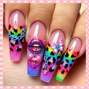 72pcs Sheer Pink Gradient Rainbow Glitter Extra Long Tapered Square Y2K Punk Girly Press On Nails, Translucent — view 2