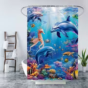 2D Flat, 4pcs Bathroom Decoration Set, Ocean Themed 2D FLAT Shower Curtain and Non-Slip Bath Mats Toilet Lid — view 4
