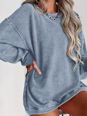 Women's Autumn Winter Solid Color Crew Neck Pullover Sweatshirt- Sporty Casual Style, Relaxed Fit, for Daily — view 1
