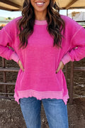 Fall Twist Rib Uneven Hem Drop Shoulder Oversized Knit Top