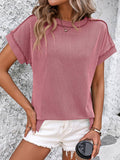 Ribbed Knitting Stitching Outside Round Neck Top MD121