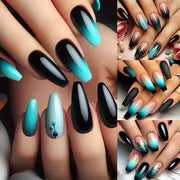 96pcs (4Pack)Blue Gradient Glitter Almond Shaped Medium Length Pressure Film Nail Kit, with a Glossy And — view 6