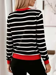 Elegant Color-Block Striped Sweater - Soft Round Neck Pullover with Horizontal Stripes, Medium Stretch Suitable — view 5
