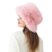 LA CARRIE Women's Fuzzy Wide Brim Faux Bucket Hat Winter Warmer Fisherman Cap — view 5