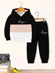 Boys' Athletic Tracksuit: a Stylish and Casual 2pcs Set Featuring a Hooded Sweatshirt and Sweatpants. Perfect — view 2