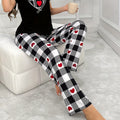Women'S Heart Plaid Print Casual Pajama Set