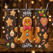 1pc 20Oz Gingerbread Man Christmas Cookie Pattern Stainless Steel Insulated Tumbler Coffee Office Travel Mug — view 1
