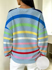 Plus Size, [Printed Design-Not Textured] Plus-size Women's Fashionable Multi-colored Striped Sweatshirt — view 3