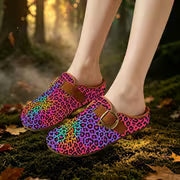 For Outdoor Balcony Living Room Daily Casual Universal Vintage Style Mules Casual Shoes Purple Colorful Leopard — view 5