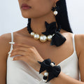 Three-Piece Handmade Woven Bow Beaded Jewelry Set: a Stylish, Elegant, And Lovely Gothic Bohemian Style Necklace, Bracelet, And Earrings, Perfect for Daily Wear, Parties, And As a Holiday Gift, Especially for Valentine'S Day