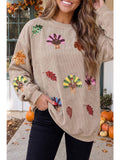 Las Fall Sequin Leaf Turkey Ribbed Sweatshirt (S-2XL)