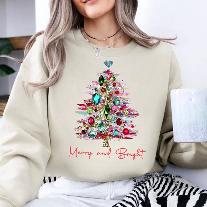 Merry and Bright Christmas Tree Tee, Merry Christmas Sweater