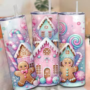 One 20 Oz Mikenda Stainless Steel Tumbler Featuring a Charming Gingerbread And Candy House Design, Equipped with — view 3
