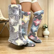Women'S Over-The-Knee Plush Home Warm Boots, Random Star Print Long Floor Slippers, Floor Socks, Soft Sole — view 1