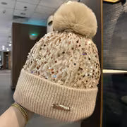 Autumn and Winter Sequins with Balls and Yarn Hats Fashion Winter Outdoor Warmth Hats Skiing Cold Hats — view 2
