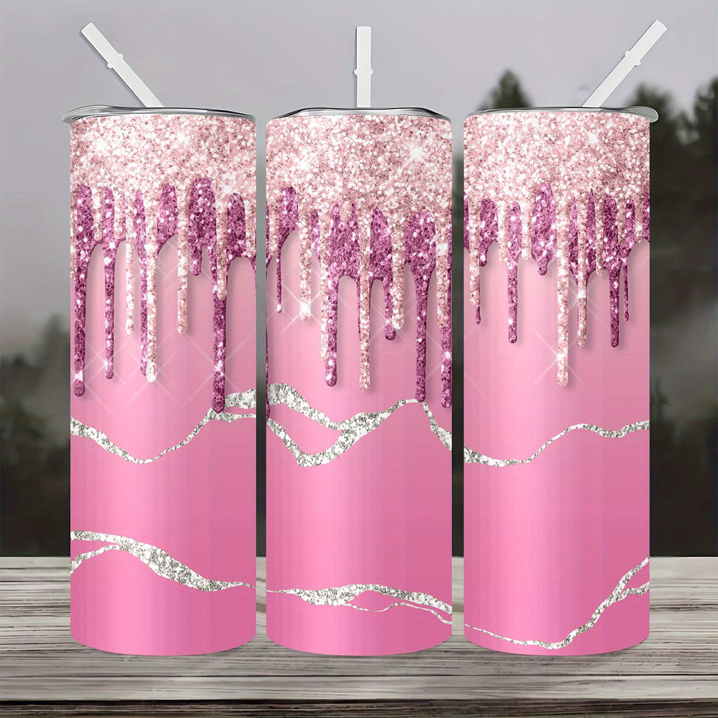20oz Glam Crystal Pattern Insulated Tumbler with Lid and Straw, Creative Fashion Stainless Steel Vacuum Cup for Hot and Cold Beverages, Ideal Gift for Mom, Lover, Couple, Sister, Friend - Portable Sports Cup for Home, Travel, Outdoor Use