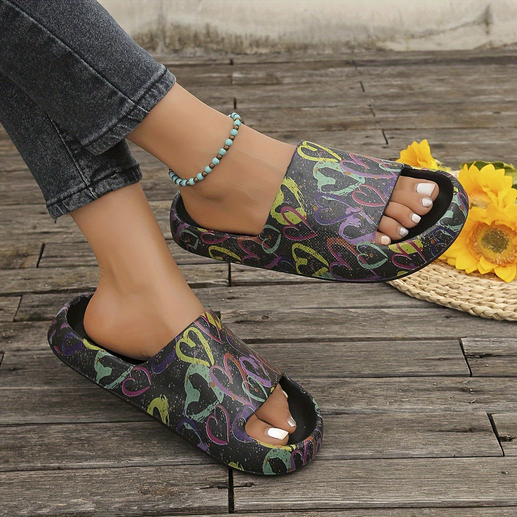 Women's EVA Heart Pattern Slip-Slippers - Thick Sole Non-Slip Outdoor Shoes