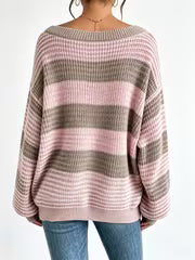 Women Off-Shoulder Striped Sweater Fall Lazy Style Oversized Drop Shoulder Long Sleeve Pullover Casual — view 5