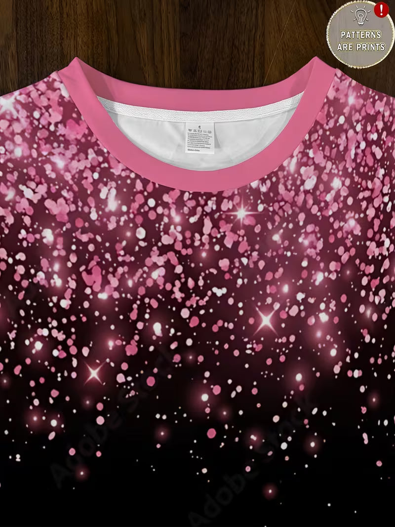 Black And Pink Gradient Sequined Starry Print Round Neck Long Sleeve Sweatshirt Women'S Comfortable — view 5