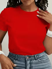 Women'S Soft Elastic Casual Sports Solid Color T-Shirt, Round Neck Short Sleeve Pullover, Comfortable for All — view 1