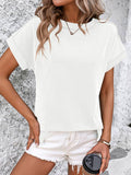 Ribbed Knitting Stitching Outside Round Neck Top MD121